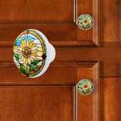 Faux Glas in lood Zonnebloem Keramische Knop