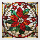Faux-glas-in-loodramen poinsettia large raamsticker (Vel)