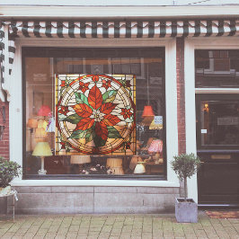 Faux-glas-in-loodramen poinsettia large raamsticker