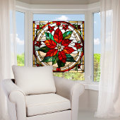Faux-glas-in-loodramen poinsettia large raamsticker