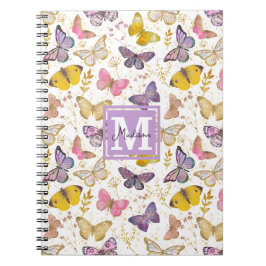 Faux Gliitter Butterflies Monogram Naam Notitieboek