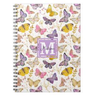 Faux Gliitter Butterflies Monogram Naam Notitieboek