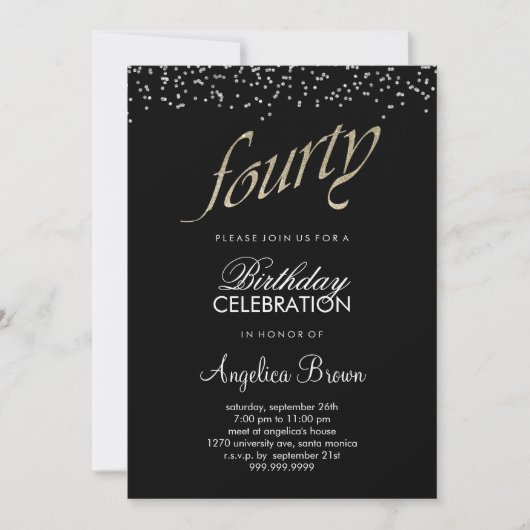 Faux Glitter 40th Birthday Invitation Kaart (Voorkant)