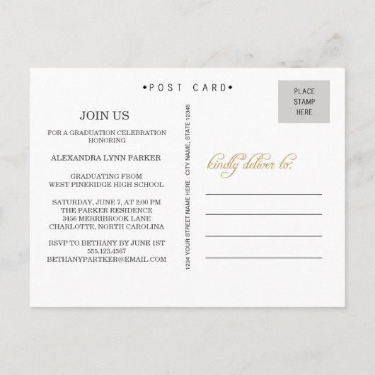 Faux Glitter Afstuderen Nodig Briefkaart/Zwart uit Uitnodiging Briefkaart (Achterkant)