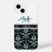 Faux Glitter Aqua Damask Monogram Case-Mate iPhone Case (Achterkant)