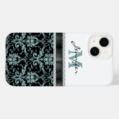 Faux Glitter Aqua Damask Monogram Case-Mate iPhone Case (Achterkant (horizontaal))