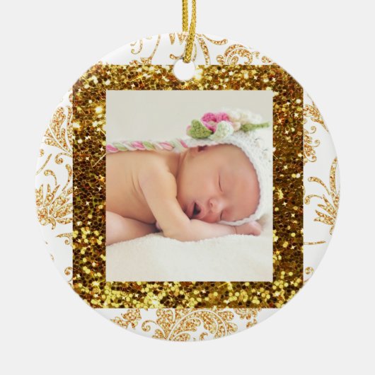  Faux Glitter Baby Foto Kerst Ornament (Voorkant)