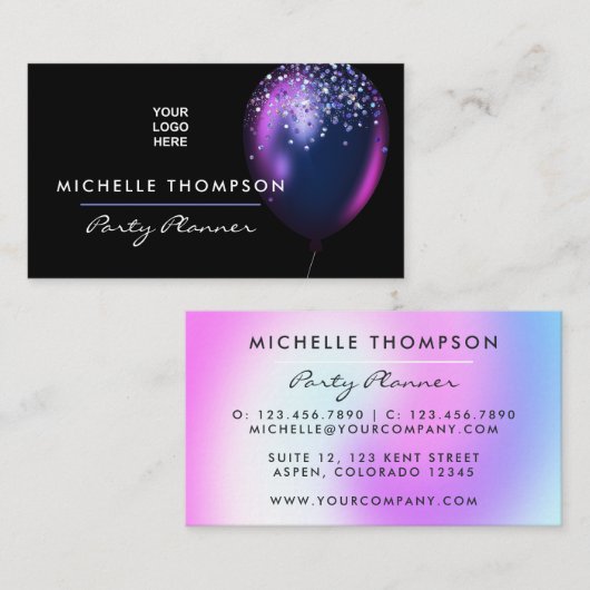 Faux Glitter Balloon Visitekaartje Planner (Voorkant / Achterkant)