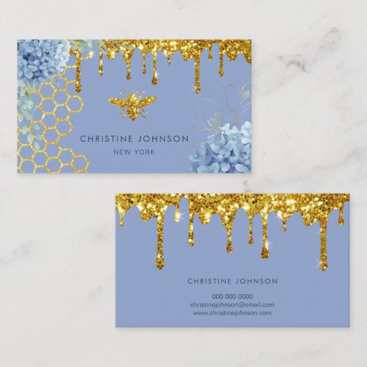 faux glitter bee and flowers Business Card Visitekaartje (Voorkant / Achterkant)