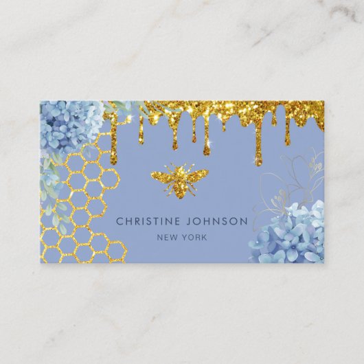 faux glitter bee and flowers Business Card Visitekaartje (Voorkant)