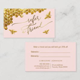 Faux Glitter Bee op roze verwijzingskaart Visitekaartje