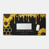 Faux glitter bij en zonnebloemen bureaumat (Keyboard & Muis)