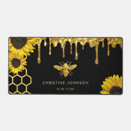 Faux glitter bij en zonnebloemen bureaumat