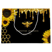 Faux glitter bij en zonnebloemen groot cadeauzakje (Voorkant)