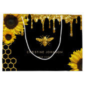 Faux glitter bij en zonnebloemen groot cadeauzakje (Achterkant)