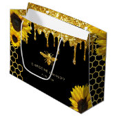 Faux glitter bij en zonnebloemen groot cadeauzakje (Voorkant Gekanteld)