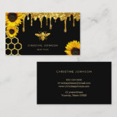 Faux glitter bij en zonnebloemen visitekaartje (Voorkant / Achterkant)