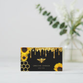 Faux glitter bij en zonnebloemen visitekaartje (Staand voorkant)