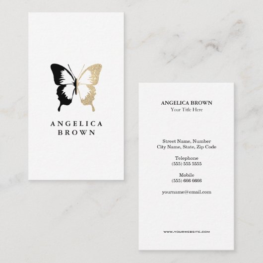 Faux Glitter & Black Butterfly Visitekaartje (Voorkant / Achterkant)
