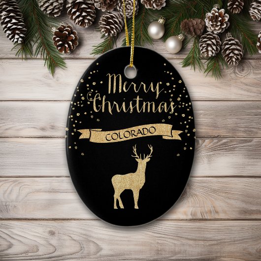 Faux Glitter Black Gold Elk Colorado Keramisch Ornament