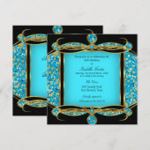 Faux Glitter Blauwgroen Blue Gold Black Birthday P Kaart (Voorkant / Achterkant)