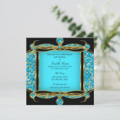Faux Glitter Blauwgroen Blue Gold Black Birthday P Kaart (Staand voorkant)