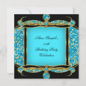 Faux Glitter Blauwgroen Blue Gold Black Birthday P Kaart (Achterkant)
