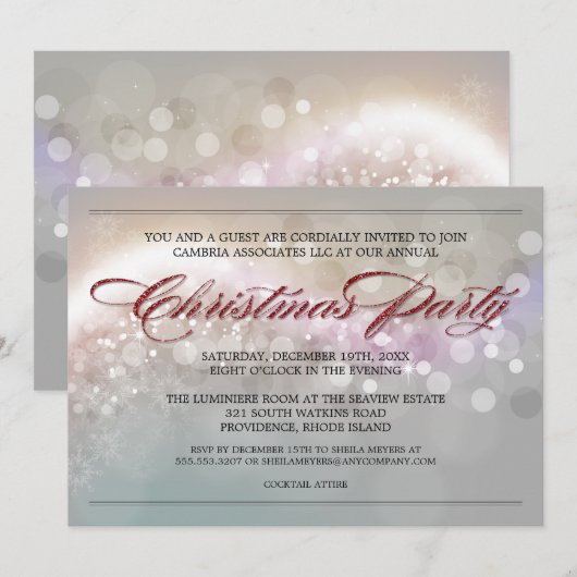 Faux Glitter Bokeh Stars Corporate Kerstparty Kaart (Voorkant / Achterkant)