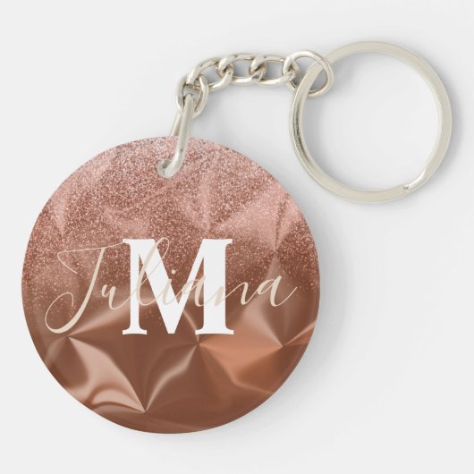 Faux Glitter Brown, geborsteld metaal, monogrammen Sleutelhanger (Achterkant)