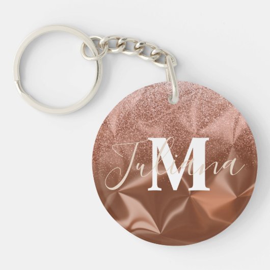 Faux Glitter Brown, geborsteld metaal, monogrammen Sleutelhanger (Voorkant)