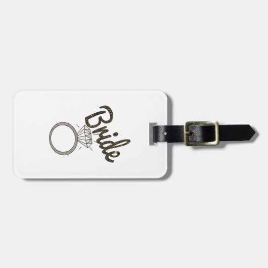 Faux Glitter "Bruid" Typografie en Diamond Ring Bagagelabel (Voorkant horizontaal)