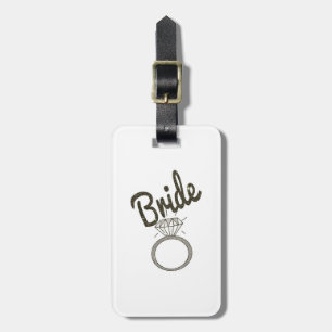 Faux Glitter "Bruid" Typografie en Diamond Ring Bagagelabel