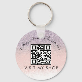 Faux Glitter Business QR Code Monogramed Sleutelhanger