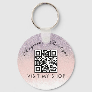 Faux Glitter Business QR Code Monogramed Sleutelhanger