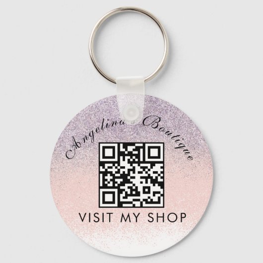 Faux Glitter Business QR Code Monogramed Sleutelhanger (Voorkant)