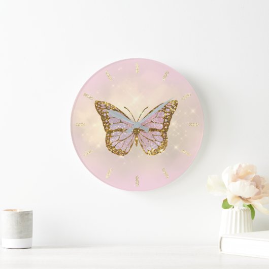 faux glitter butterfly grote klok (Huis)
