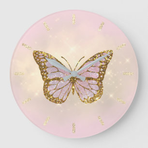 faux glitter butterfly grote klok