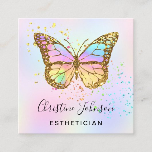 faux glitter butterfly logo vierkante visitekaartje (Voorkant)