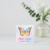 faux glitter butterfly logo vierkante visitekaartje (Staand voorkant)
