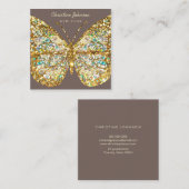 faux glitter butterfly square visitekaartje (Voorkant / Achterkant)