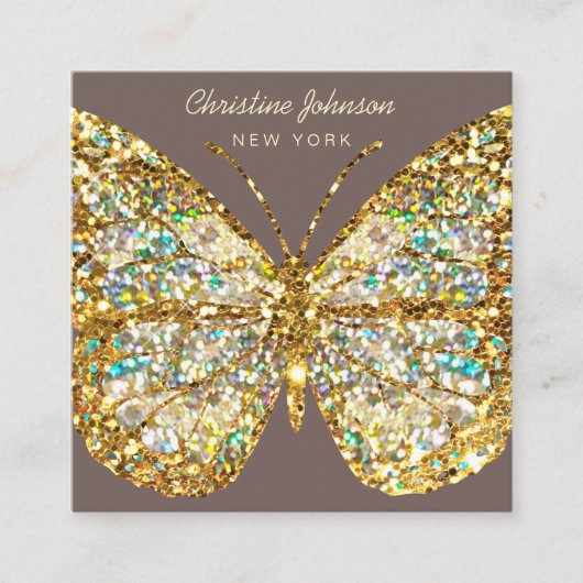 faux glitter butterfly square visitekaartje (Voorkant)