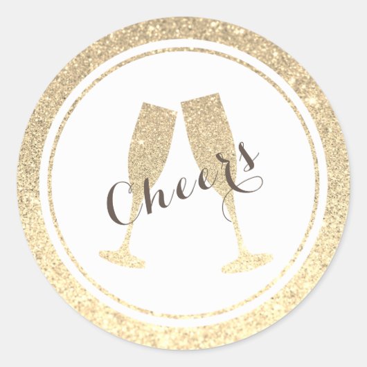 Faux Glitter Champagneglazen Sticker (Voorkant)