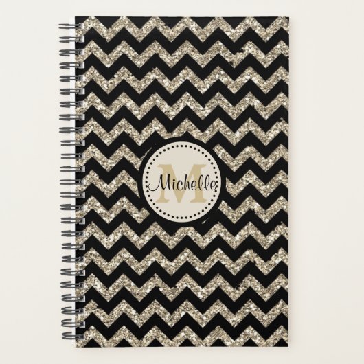 Faux Glitter Chevron Gold Monogram Planner (Voorkant)