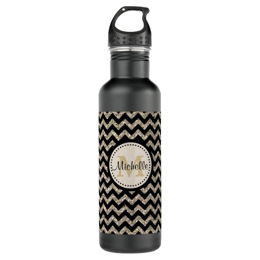 Faux Glitter Chevron Monogram Waterfles (Voorkant)