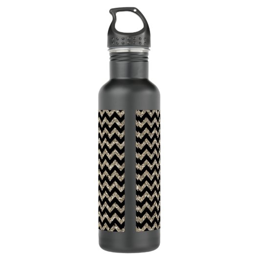 Faux Glitter Chevron Monogram Waterfles (Achterkant)