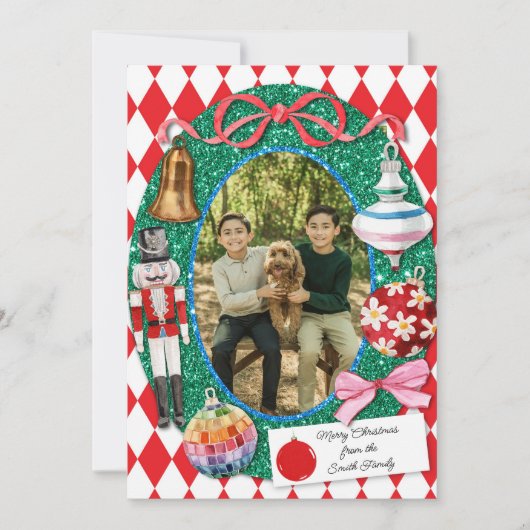 Faux Glitter Christmas Ornaments Kaart (Voorkant)