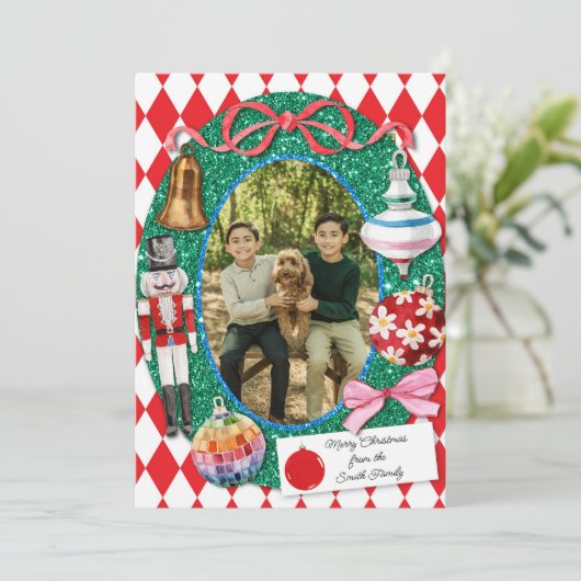 Faux Glitter Christmas Ornaments Kaart (Staand voorkant)