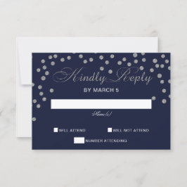 FAUX Glitter confetti marine en zilveren bruiloft  RSVP Kaartje