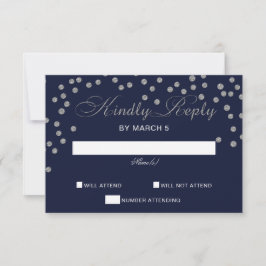 FAUX Glitter confetti marine en zilveren bruiloft RSVP Kaartje