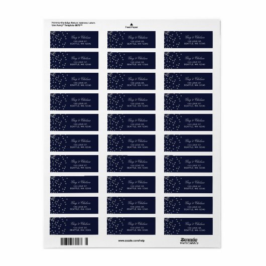 FAUX Glitter confetti navy and Silver bruiloft Etiket (Full Sheet)